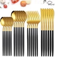 thumbnail image 1 of MYVIT Black Gold Silverware Set 24 Piece Forks and Spoons Dinner Knives Flatware Set Mirror Polished Gold Utensils Cutlery Set Service for 6,Dishwasher Safe Gold Kitchen Accessories, 1 of 10