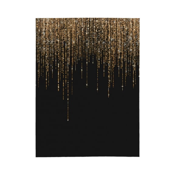 Black Gold Sparkly Glitter Fringe Fleece Blanket Super Soft Cozy Throw Blanket, For Man Woman Old People & Kids Bedding Features - Super Soft 60"X50"