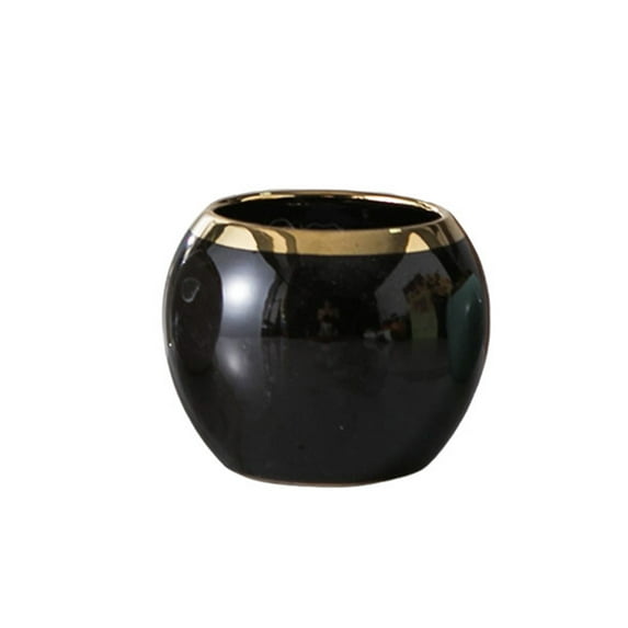 Black Gold Spherical Ceramic Small Flower Pots Planters with Drainage Hole for Home Patio Decor Succulent Plant Pots Indoor Outdoor Plant Pots Decorative for Garden,3.94 x 3.15 Inches