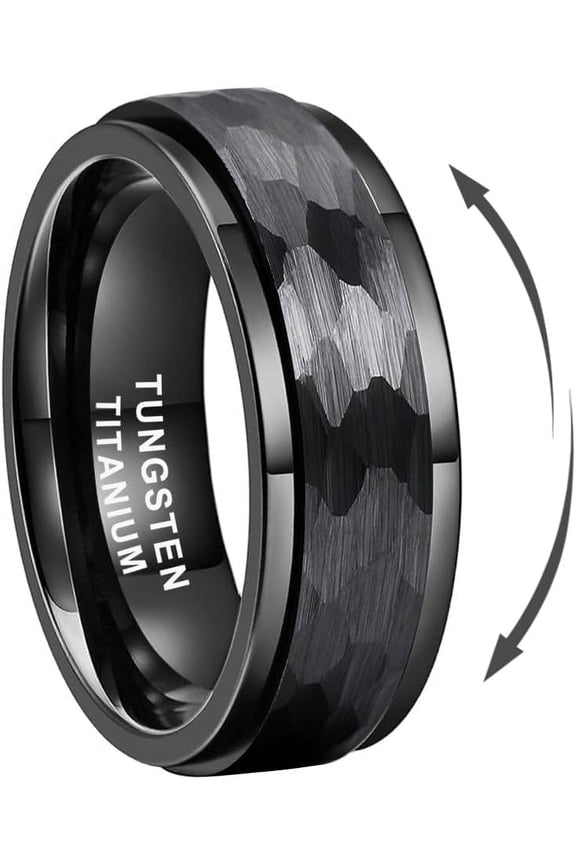 Black/Gold Spinner Tungsten Titanium Fidget Rings for Men Women Anxiety Released Hammered Design Engagement Wedding Band
