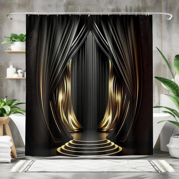 Black Gold Stage Backdrop Theater Shower Curtain Cinema Movie Theater Curtains for Bathroom Accessories Decor Set Girls Newlyweds Show Curtains Bathtub Bath Home Decor-36"W x 72"L (Pack of 1)