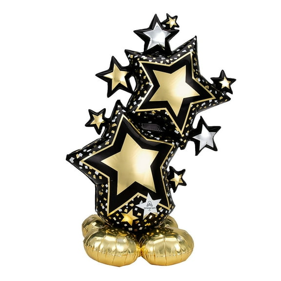 Black & Gold Star Cluster Mylar Balloon - Party Decor - 1 Piece