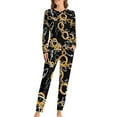thumbnail image 1 of Black Gold Star Pajamas Bright Shiny Print 2 Pieces Leisure Pajama Sets Woman Long Sleeve Warm Oversized Nightwear, 1 of 1