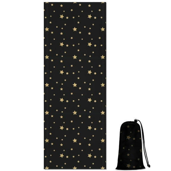 Black Gold Star Pattern Hot Yoga Mat Towel Non Slip for Hot Yoga - Quick-Drying Yoga Mat Cover with 4 Corner Pockets with Travel Bag - Hot Yoga Towel Non Slip 74"x26"