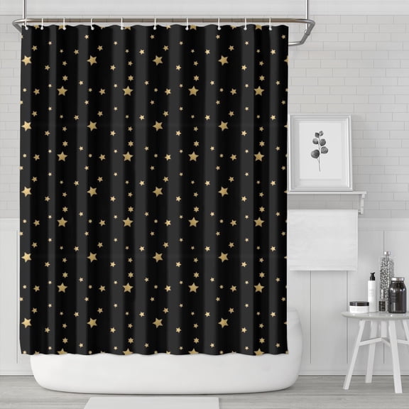 Black Gold Star Pattern Shower Curtain 84"x72" ,Bathroom Decorative Shower Curtains Set with 12 Hooks,Modern Waterproof Washable Shower Curtain