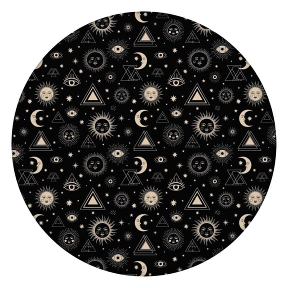 Black Gold Sun Moon Eye Triangle Pattern Round Fitted Tablecloth with Elastic Edge,Dining Table Cover Waterproof,Outdoor Round Tablecloth for Camping,Dining,Indoor and Outdoor