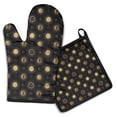 thumbnail image 1 of Black Gold Sun Moon Pattern Kitchen Oven Mitt and Pot Holder Sets 2 Pcs for Baking, Cooking and Grilling, Heat Resistant Up To 392 °F, 1 of 7