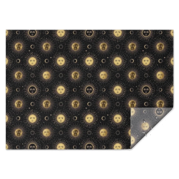 Black Gold Sun Moon Pattern Rectangle Tablecloth 60"x84",Waterproof Polyester Rectangle Table Cloth, Wipeable Spillproof Polyester Tablecloth for Dining, Camping, Indoor and Outdoor