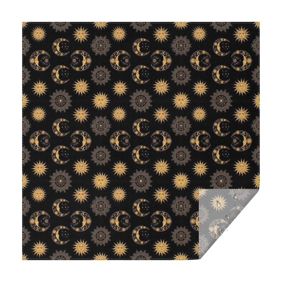 Black Gold Sun Moon Pattern Square Tablecloth,Waterproof Square Table Cover,Wipeable Spillproof Washable Table Cover for Home Kitchen Party Decor 52"x52"(132x132cm)