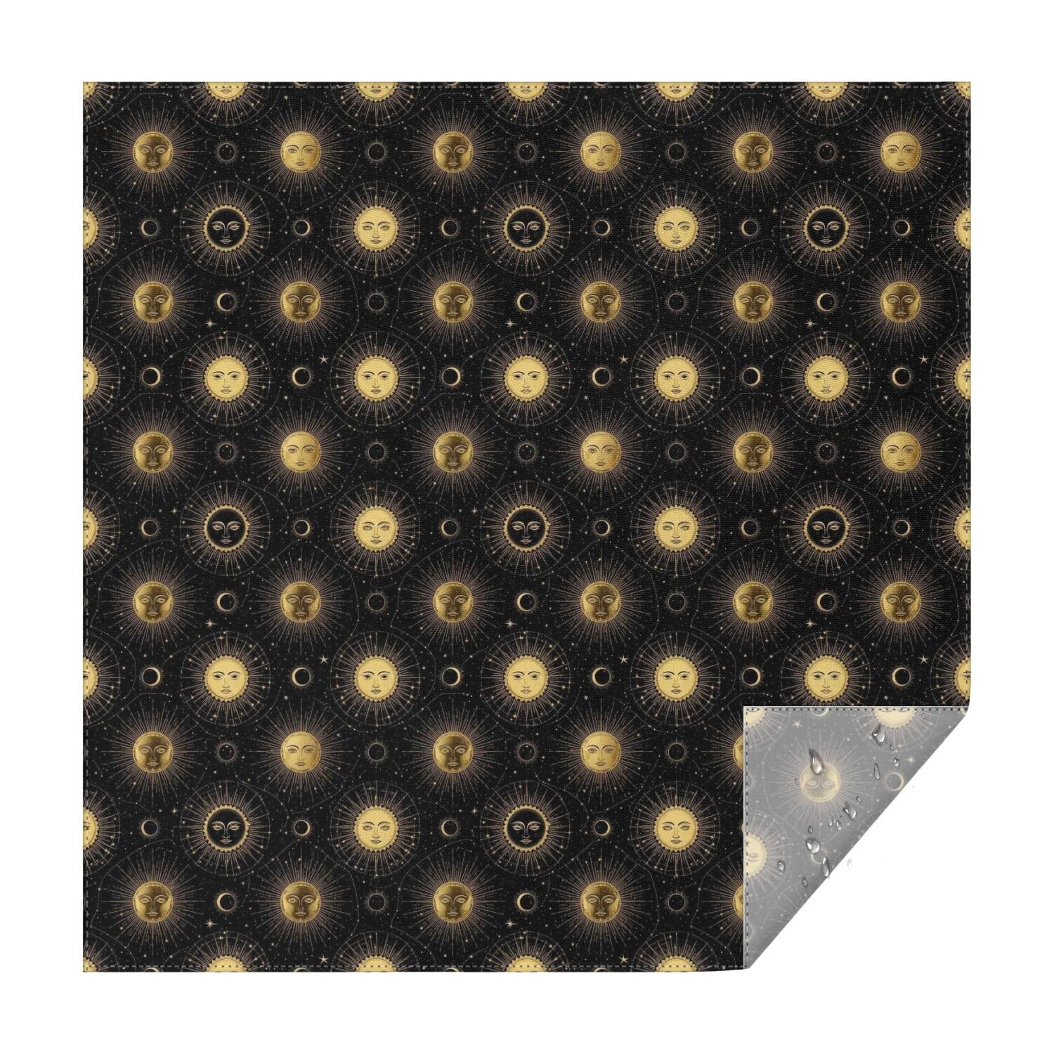 Black Gold Sun Moon Pattern Square Tablecloth,Waterproof Square Table ...