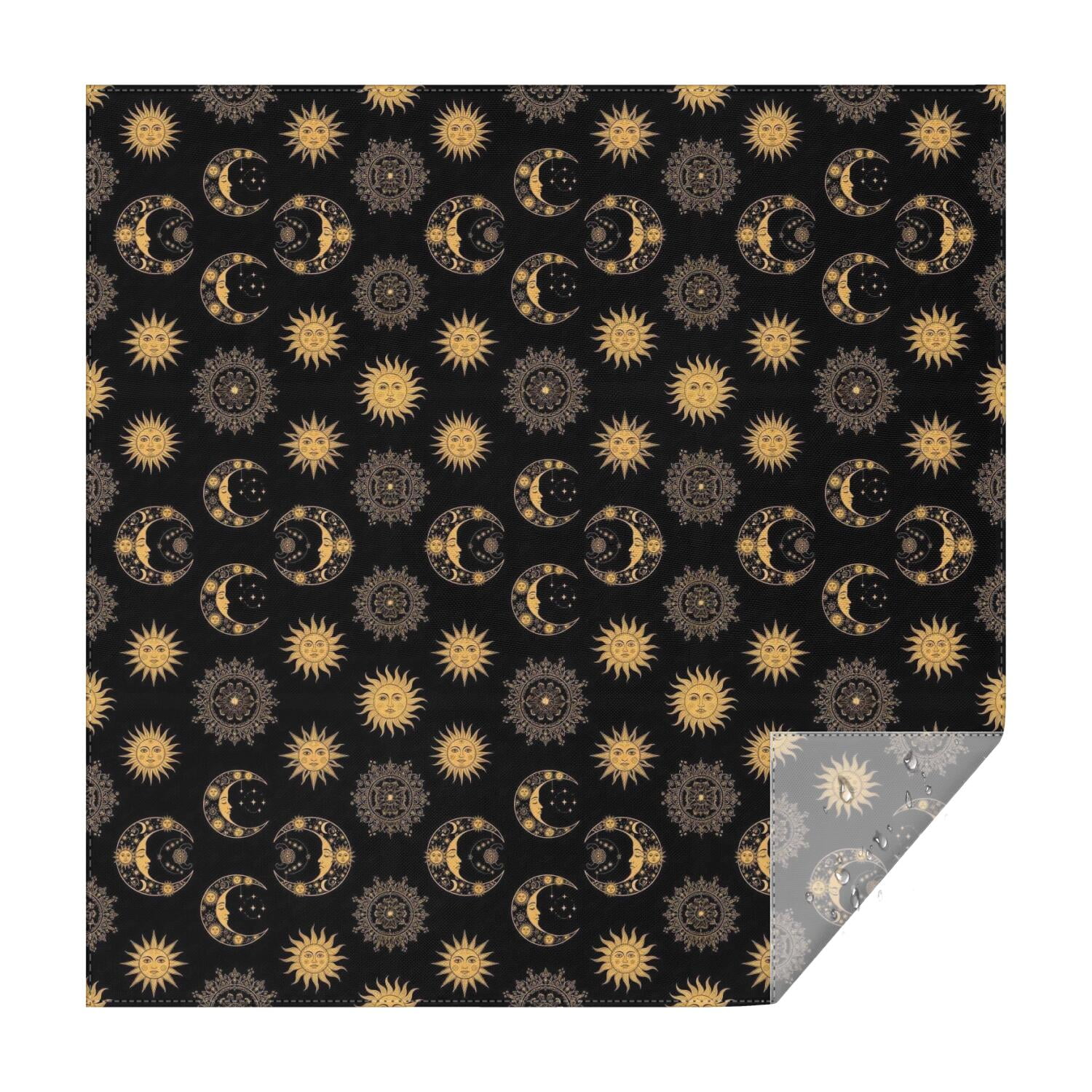 Black Gold Sun Moon Pattern Square Tablecloth,Waterproof Square Table ...