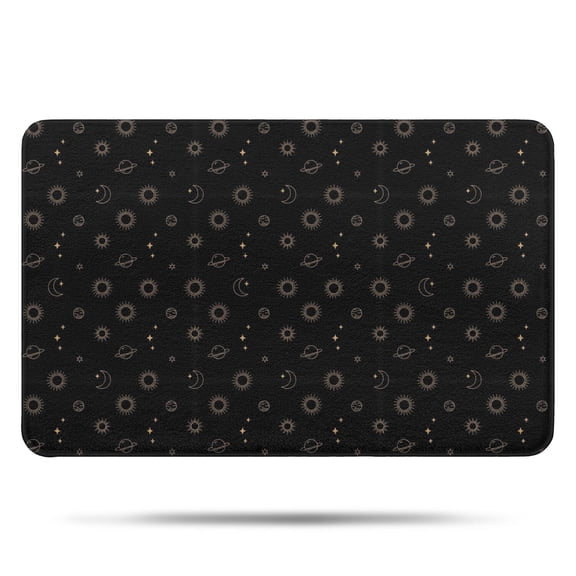 Black Gold Sun Moon Planet Pattern Bathroom Rugs Mat,Non Slip Microfiber Bathroom Rug,Rubber Backing,Soft Bathroom Mats for Bathroom Floor,Tub and Shower,17x27in(43x68cm)