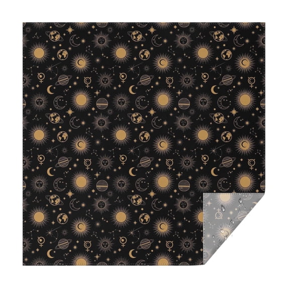Black Gold Sun Moon Planet Star Pattern Square Tablecloth,Waterproof Square Table Cover,Wipeable Spillproof Washable Table Cover for Home Kitchen Party Decor 52"x52"(132x132cm)