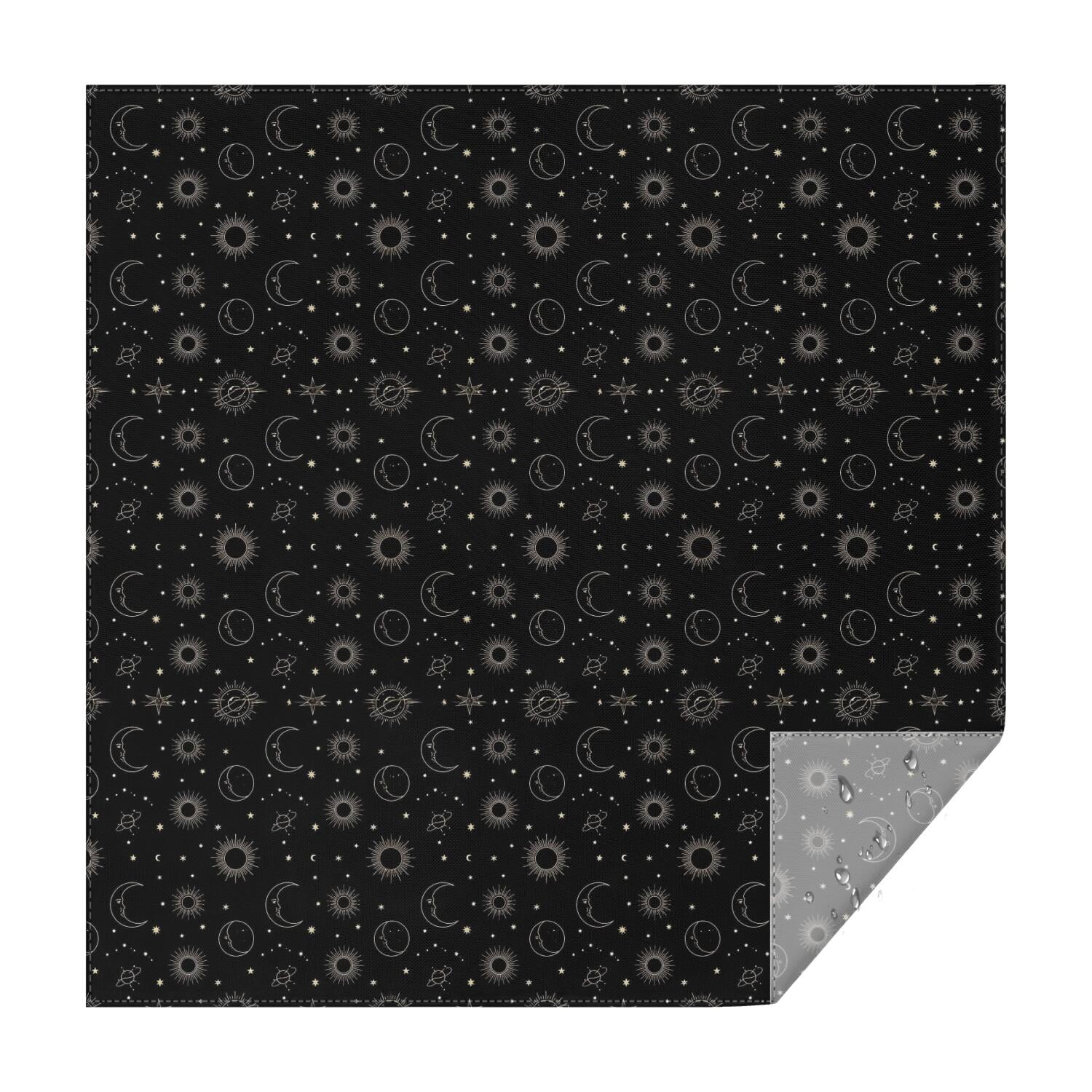 Black Gold Sun Moon Star Pattern Square Tablecloth,Waterproof Square ...