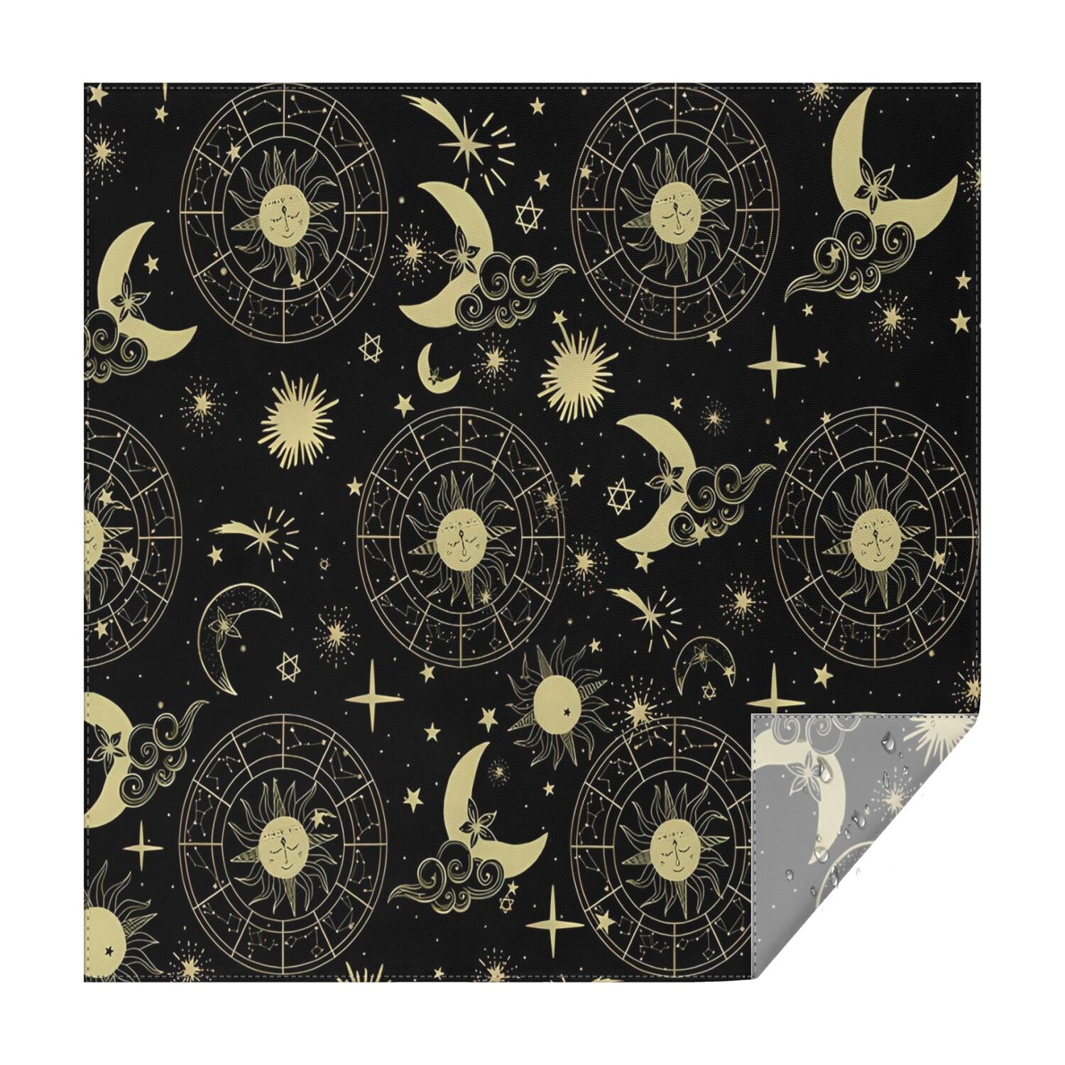 Black Gold Sun Moon Star Pattern Square Tablecloth,Waterproof Square ...