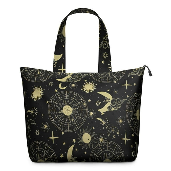 Black Gold Sun Moon Star Pattern Travel Tote Bags for Women Carry On,Large Weekender Bags for Women Travel,Multi Functional Duffle Bag for Work,Shopping,Sports