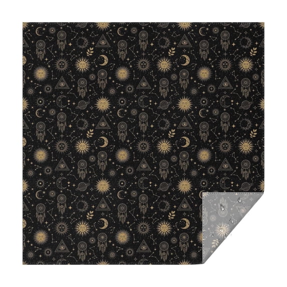 Black Gold Sun Moon Triangle Dreamcatcher Pattern Square Tablecloth,Waterproof Square Table Cover,Wipeable Spillproof Washable Table Cover for Home Kitchen Party Decor 52"x52"(132x132cm)