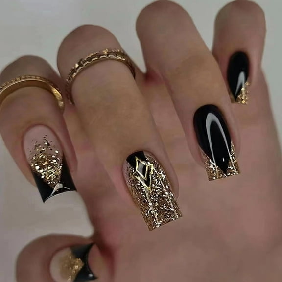 Black Gold Sweet Cool Mid-length Removable Fake Nail Tip