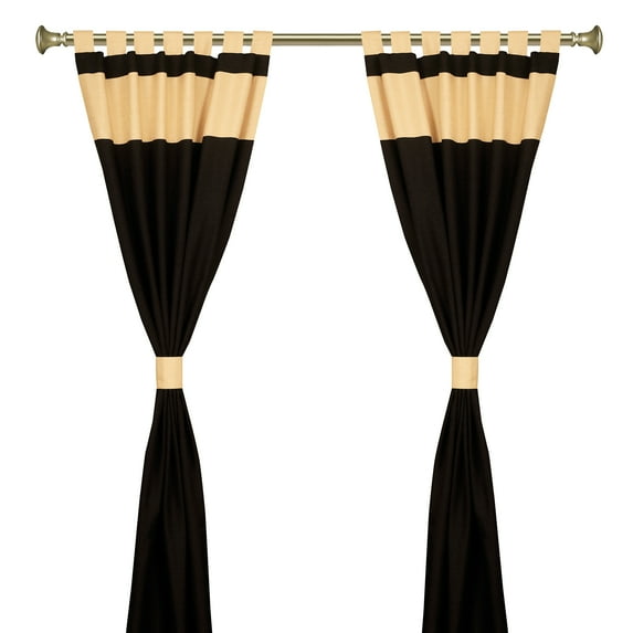 Black Gold Tab Top Raw Silk Curtain (43 in. x 63 in.) With Tieback -Pair