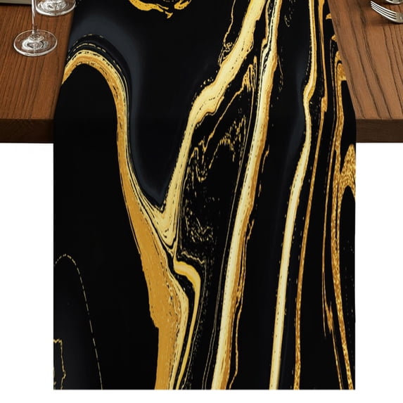 Black Gold Table Runner 72 Inches Long, Marble Luxury Abstract Glitter ...