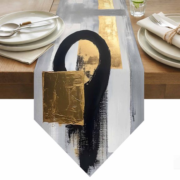 Black And Gold Table Runner 72 Inches Long round Watercolor Modern Abstract Table Runners for Dining Room Tabletop Dresser Scarf Home Party Banquet Wedding Holiday Decoration