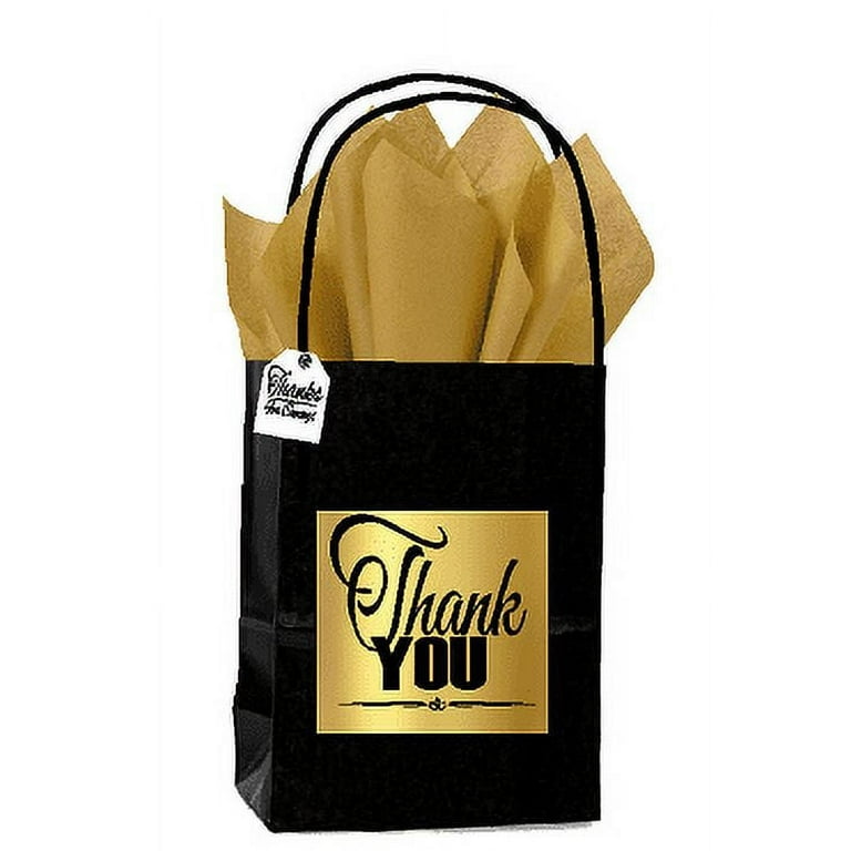 Black & Gold Thank You Themed Small Party Favor Gift Bags Tags -12pack