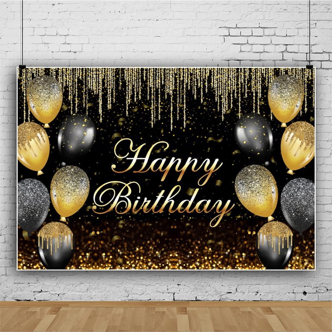 Gold Happy Birthday With Simple Black Round Backdrop