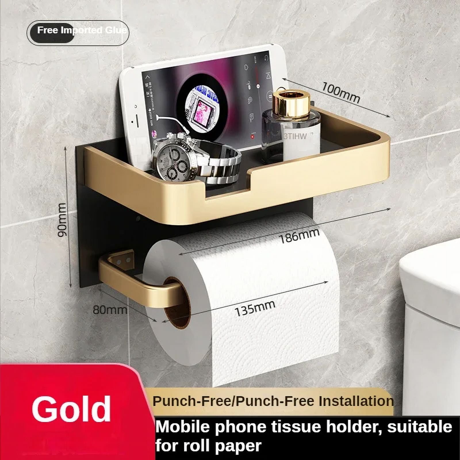 Black Gold Toilet Paper Holder Bathroom Wall Mount Multifunction WC ...
