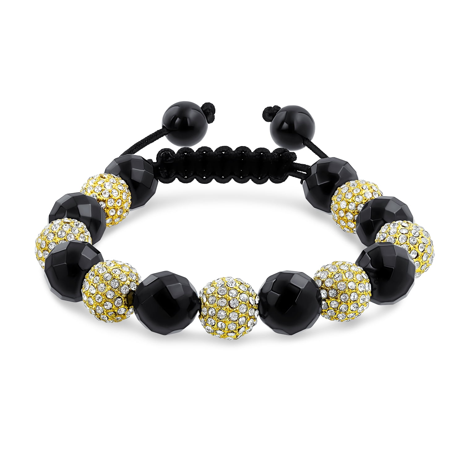 White Cord Black Crystals Clay Beads Shamballa Bracelet - Ephori