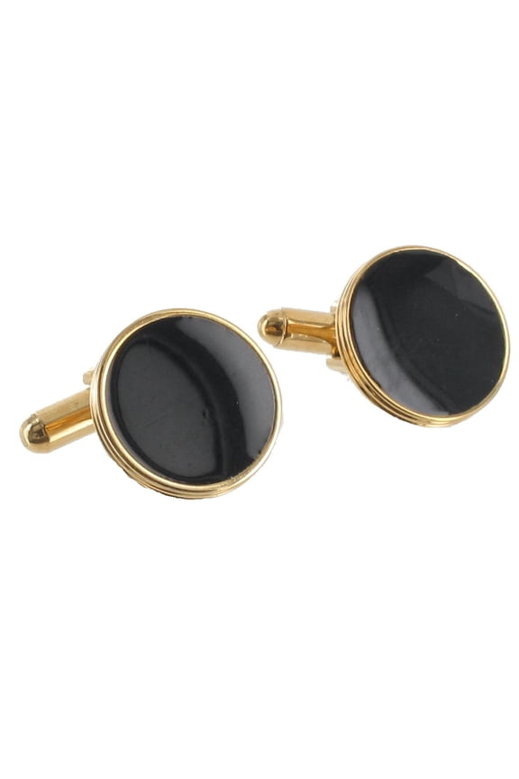 Black Gold Tone Slanted Toggle Back Round Ribbed Edge Cufflinks Gift Boxed Mens Adult Male