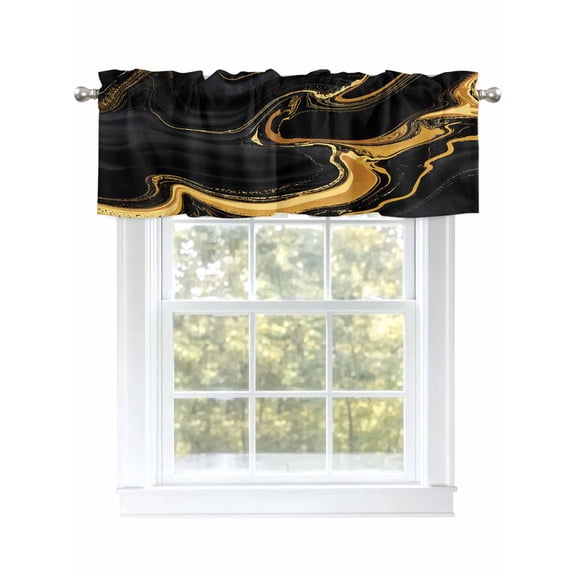 Black Gold Valances for Windows Marble Luxury Abstract Abstract Fluid Texture Rod Pocket Curtains Valance Short Window Treatment Drapes for Living Room, Bedroom Bathroom 54"&nbsp;W x 18" L