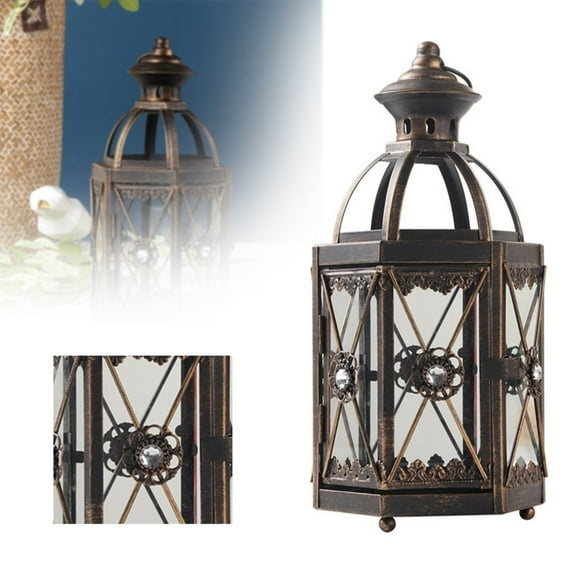 Black Gold Vintage Glass Wind Lamp Candle Holder, Hanging Tea Light Decor, By Meiiso, Large Inventory!