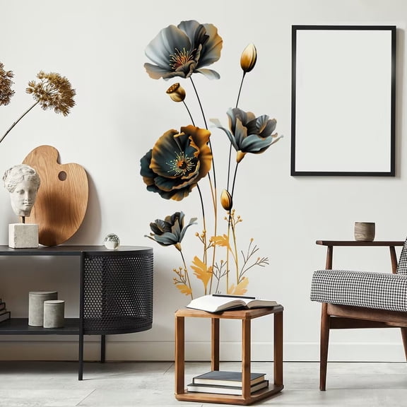 Black Gold Wall Decals 3D Flower Wall Sticker, Classical Plum Blossom Flower Decals Peel and Stick 3D Wall Art Murals for Girls Bedroom Nursery Living Room TV Home Decor