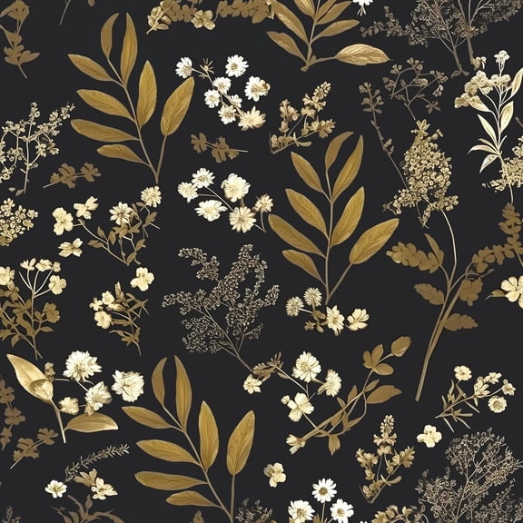 Black Gold Wallpaper Peel and Stick Dark Floral Wallpaper 17.5in x 118in Vintage Leaf Contact Paper Vinyl Waterproof Self Adhesive Boho Botanical Wall Paper for Bedroom Cabinet Décor