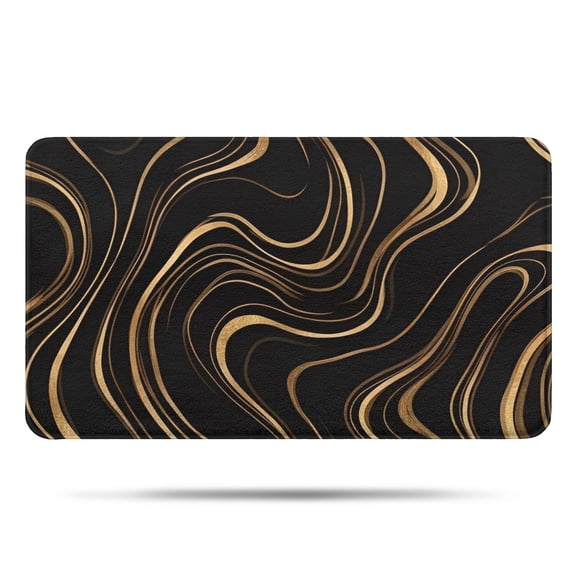 Black Gold Wave Marble Pattern Bathroom Rugs Mat,Non Slip Microfiber Bathroom Rug,Rubber Backing,Soft Bathroom Mats for Bathroom Floor,Tub and Shower,17x30in(43x75cm)