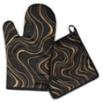 thumbnail image 1 of Black Gold Wave Marble Pattern Kitchen Oven Mitt and Pot Holder Sets 2 Pcs for Baking, Cooking and Grilling, Heat Resistant Up To 392 °F, 1 of 7
