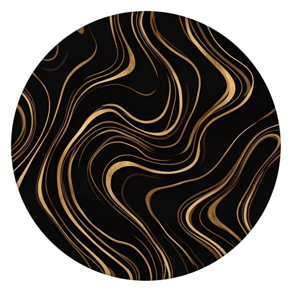 Black Gold Wave Marble Pattern Round Fitted Tablecloth with Elastic Edge,Dining Table Cover Waterproof,Outdoor Round Tablecloth for Camping,Dining,Indoor and Outdoor
