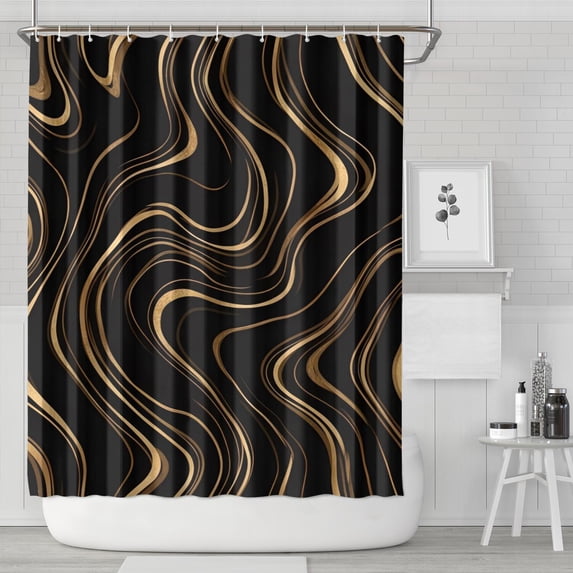 Black Gold Wave Marble Pattern Shower Curtain 72"x84" ,Bathroom Decorative Shower Curtains Set with 12 Hooks,Modern Waterproof Washable Shower Curtain