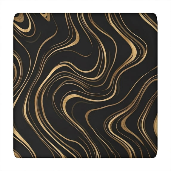 Black Gold Wave Marble Pattern Square Fitted Tablecloth with Elastic Edge,Square Table Cover,Washable Elastic Table Cover for Home Kitchen Party Decor 34"x34"