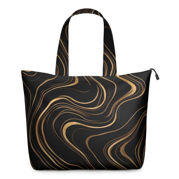 Black Gold Wave Marble Pattern Travel Tote Bags for Women Carry On,Large Weekender Bags for Women Travel,Multi Functional Duffle Bag for Work,Shopping,Sports