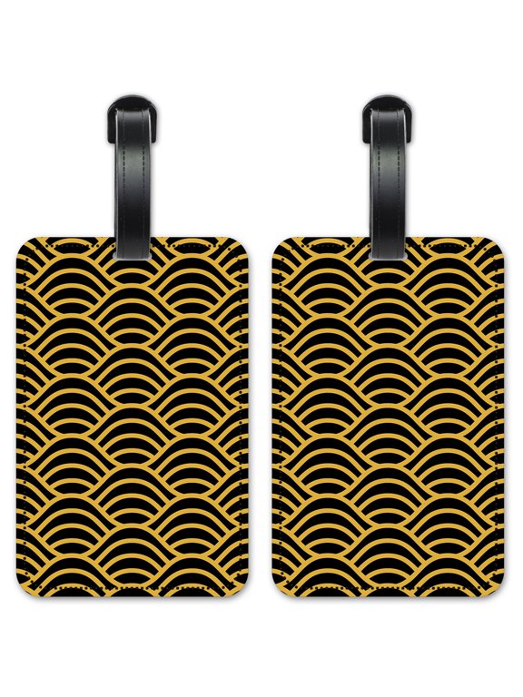 Black & Gold Waves - Luggage ID Tags / Suitcase Identification Cards - Set of 2