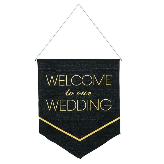 Black & Gold Wedding Cotton Banner - Party Decor - 1 Piece