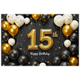 thumbnail image 1 of Black Gold White Balloon Themed 15th Birthday Backdrop Banner Party Decorations Happy Birthday Photography Props Birthday Party Decor Background, 1 of 7
