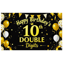 Black Gold and White Happy Birthday 10th Double Digits Banner Backdrop Decoration Party Supplies for Photography Props Birthday Party Decorations Celebration Event Decor
