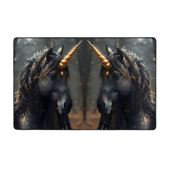 Black and Gold White Horse Shaggy Area Rug, Rugs for Living Room Bedroom Non Slip Door Mat Indoor Carpet Machine Washable Nursery Home Decor Floor Mats for Entryway 60x39in-#