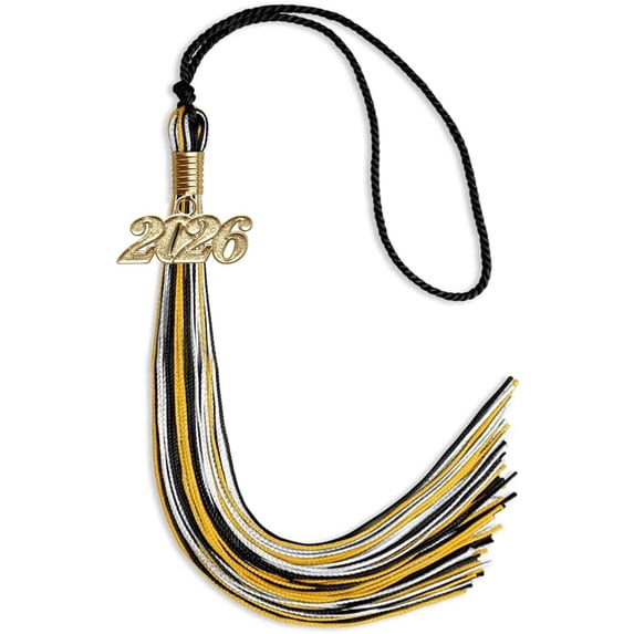Endea Graduation Black/Gold/White Mixed Color Graduation Tassel with Gold Date Drop