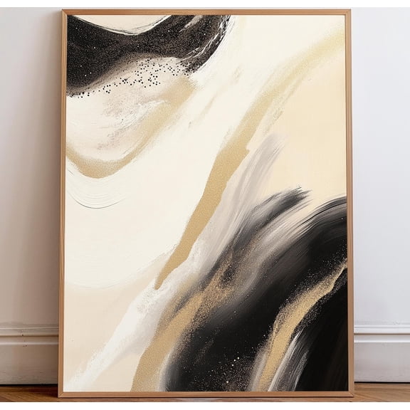 Black Gold And White Wall Art, Vertical Abstract Art, Sophisticated Modern , Decor For Living Room Office Bedroom UNFRAMED Poster, Wall Art for Decor, Present, 12x18