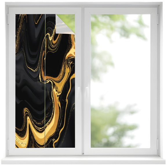 Black Gold Window Privacy Film 19.6x39.3in Marble Luxury Abstract Abstract Fluid Texture Decorative Window Film with Static Cling, UV Filtering Window Cling Privacy Film for Glass Doors and Windows