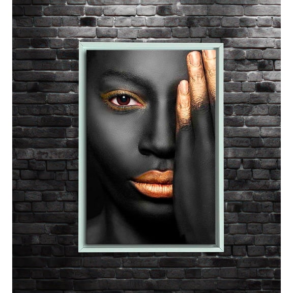 Black Gold Woman Portrait, Luxury Afro Art, Modern Glam Wall Art, Bold Face Print, Gold Lip Poster, Statement Decor, Size 24x36 UNFFRAMED F03.1.8l1483
