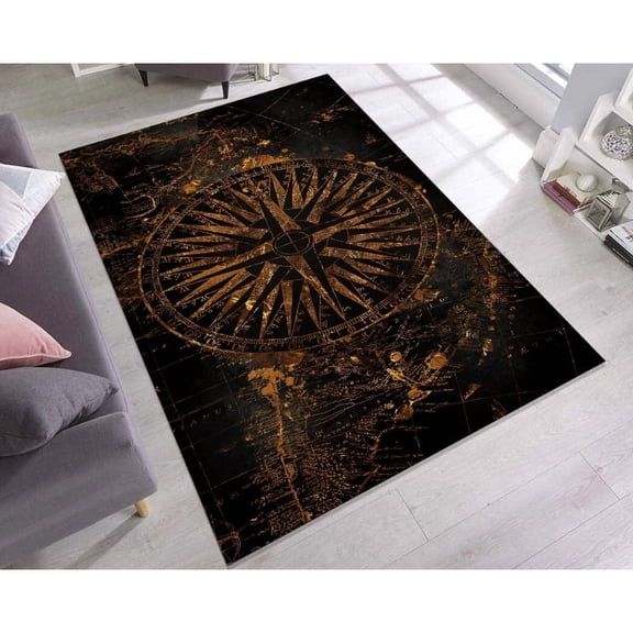 Black Gold World Map Carpet Compass r Pirate Navigation Home Area Rug Living Room r Eclectic Salon Nonslip Washable Rugs